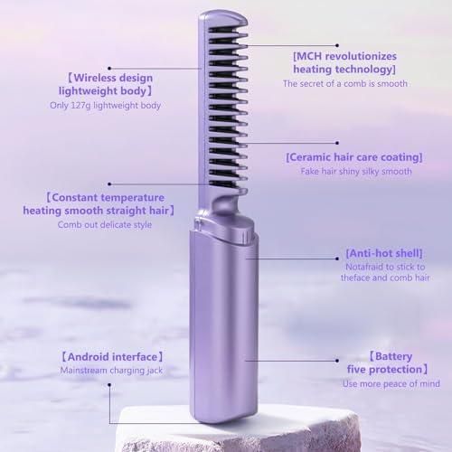 Cordless Hair Straightening Comb – Rechargeable Hot Comb for All Hair Types