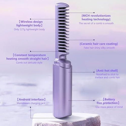 Cordless Hair Straightening Comb – Rechargeable Hot Comb for All Hair Types